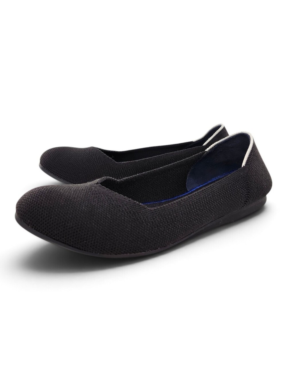Rothy's The Flat Black Retired White Halo Round-Toe Slip-On Flats - Picture 2 of 11